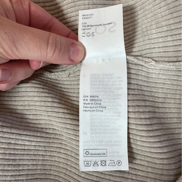 COS Open Tie Front Ribbed Wool Wrap Cardigan in Light Beige, size S - Picture 9 of 12